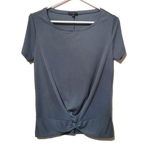 Dynamite Blue Knitted Bow Ribbed Front Gathered Knot Top